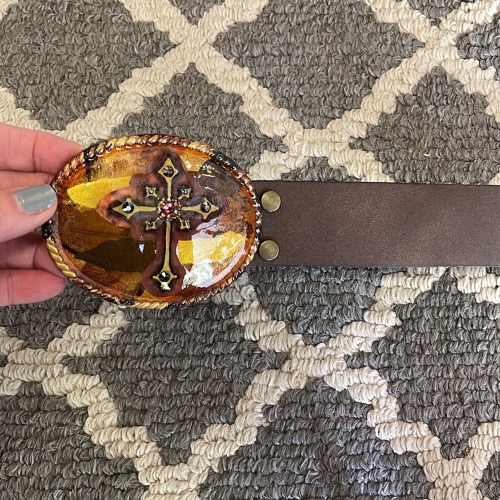 COPY - Virgin saints and angels brown belt with cross buckle - Picture 2 of 6